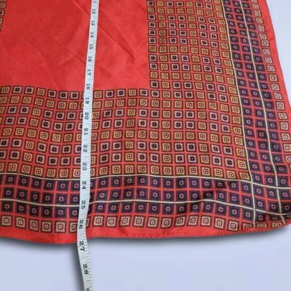 Vintage Square Scarf Red Navy Gold Geometric Print 26"x27" | Mod Retro - Picture 4 of 5